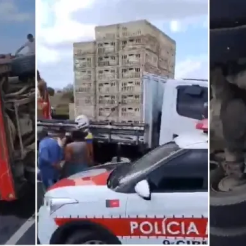 Caminhão que transportava galinha tomba e deixa três feridos na BR-230 em Gurinhém